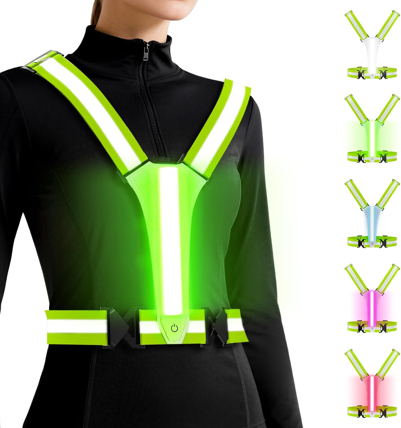 Wiederaufladbare Led-sicherheitsweste Mit Usb-anschluss, Verstellbare Größe Für Damen Und Herren, 3 Lichtmodi, Ideal Zum Radfahren, Joggen Und Wandern, Farbe: Grün