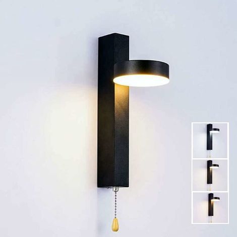 9-w-led-wandleuchte Mit Einstellbarer Dreifarbiger Beleuchtung (warm/kalt/tageslichtweiß), 360° Drehbarem Zugschalter, Wandleuchte Für Wohnzimmer, Schlafzimmer Und Küche
