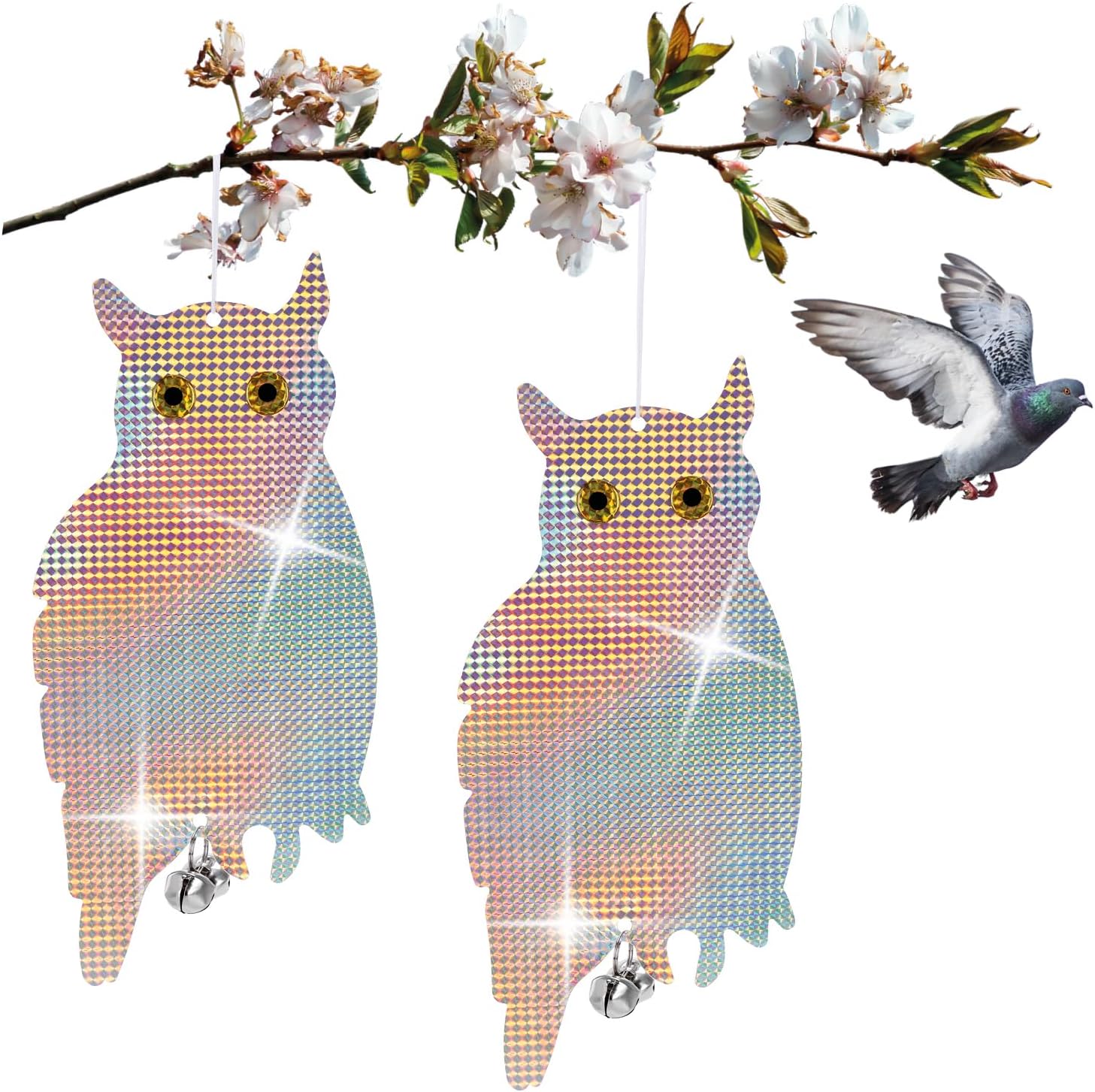 Zwei Künstliche Eulenabwehrgeräte Zum Aufhängen Mit Glöckchen Und Reflektierendem Blatt – Geeignet Für Künstliche Tiere Und Greifvögel.