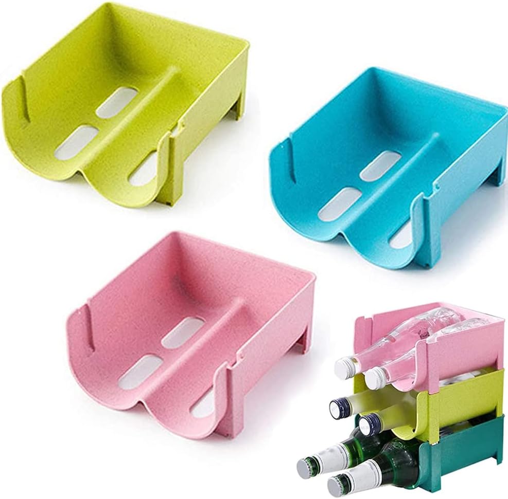 Set Mit 3 Stapelbaren Flaschenhaltern Aus Kunststoff, Einzeln Stapelbare Flaschenhalter Aus Kunststoff, Geeignet Für Arbeitsplatten Und Kühlschränke (3 Farben)