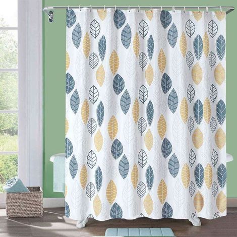 Duschvorhang, Badezimmervorhang, Pflanzen-, Blätter-, Geometrisches Blumenmuster, Wasserdichter Polyester-badevorhang, 180 X 180 Cm