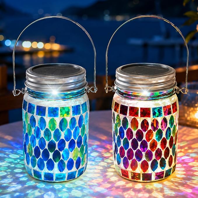2-teiliges Solarleuchten-set Für Den Außenbereich, Solarlaternen, Solar-gartenleuchten, Mosaik-solar-außenleuchten Für Den Garten