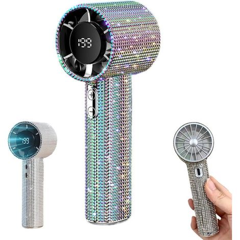 Wiederaufladbarer Tragbarer Ventilator Mit Turbofunktion, Einstellbarer Geschwindigkeit, Digitalanzeige Und Kristall-finish – Mini-handventilator – Aquaforge