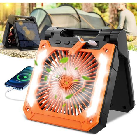 Tragbarer Solarventilator Mit 20000 Mah, Integrierter Led-leuchte, Timerfunktion, Solar- Oder Usb-aufladung, Leiser Tischventilator Für Camping, Reisen, Angeln Und Zelte, Ausgestattet Mit Einer Lampe