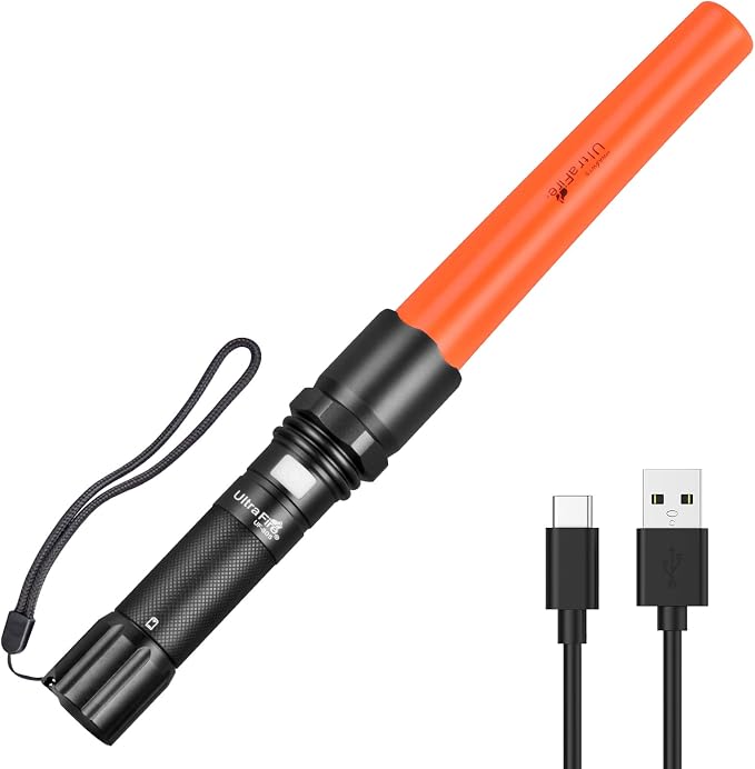Ultrafire Uf-805 Wiederaufladbare Led-taschenlampe, 619 Lumen, Für Die Verkehrsregelung, 3 Modi Inklusive Rotem Blinkmodus Für Parkplätze, Flughäfen, Feuerwehren Und Pannenhilfe.