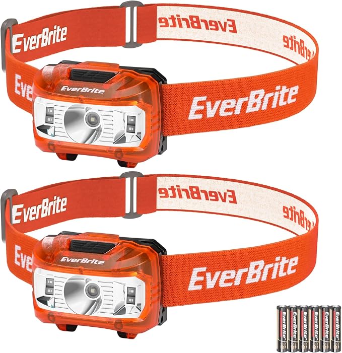 Everbrite Stirnlampe Mit 3 Leuchtmodi (weiß, Rot Und Grün), 300 Lm, 5 Leuchtmodi, Verstellbare Stirnlampe Zum Angeln, Campen, Lesen, Wandern, 6 Aaa-batterien Enthalten (orange)