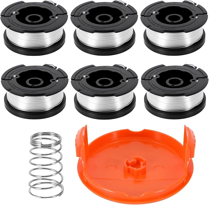 Spule Mit Rasentrimmerfaden, Kompatibel Mit Black And Decker, Ø1,65 Mm, Mit 10 M Rasentrimmerfaden Für Black+decker A6481 A6485 Af-100-3zp (6 Trimmerfäden, 1 Abdeckung, 1 Feder)