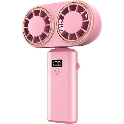 Usb-wiederaufladbarer Tragbarer Ventilator, Blauer Ventilator, Digitalanzeige, Pink