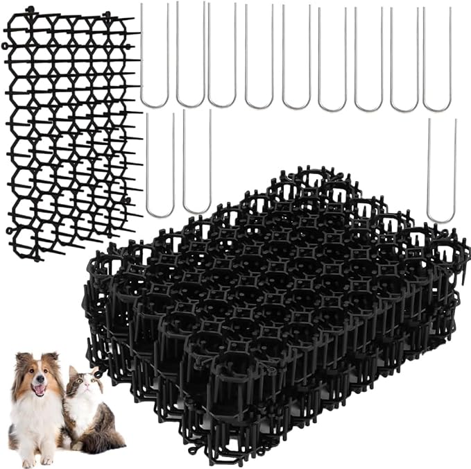 Set Mit 15 Katzenabwehrgittern (20 X 15 Cm) Und 12 Gartenpfählen, Geeignet Für Den Innen- Und Außenbereich Auf Rasenflächen Und In Gärten.