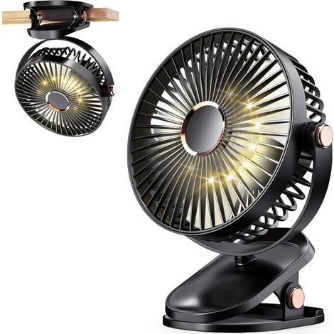 Tragbarer Usb-clip-ventilator, Leiser Tischventilator Mit Integrierter Led-leuchte, Für Zuhause, Auto Oder Kinderwagen – Schwarz