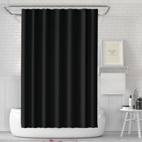 180 X 180 Cm – Schimmelresistenter Vorhang – Wasserabweisendes Und Waschbares Material – Inkl. 12 Gardinenringen – Schwarz