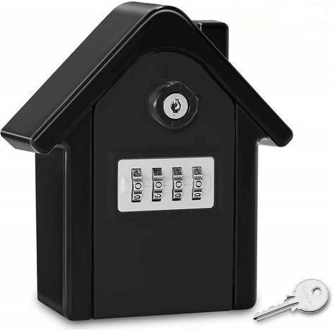 Großer, Schwarzer, Wandmontierter Schlüsseltresor Mit Digitalem Code Und Notfallschlüsseln, Geeignet Für Den Außenbereich, Z. B. Für Haus, Büro, Fabrik Oder Garage