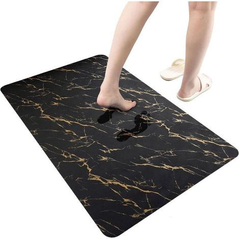 Rutschfeste Kieselgur-badematte, Schnelltrocknend, Super Saugfähig, Dünner Teppich, Badezimmer-fußmatte, Maschinenwaschbar, Rechteckig (60 X 40 Cm, Schwarz)