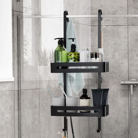 Extra Großes, Mattschwarzes Duschregal Aus Aluminium, Kein Bohren Erforderlich, Zum Aufhängen Mit Haken, Zur Aufbewahrung Von Shampoo Im Badezimmer Oder In Der Küche.