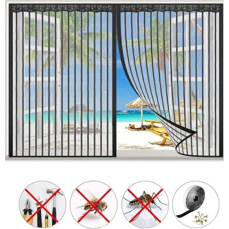 Magnetisches Fliegengitter 100 X 100 Cm – Automatischer Moskitonetzverschluss – Einfache Montage Ohne Bohren – Dicht Gewebtes Polyestergewebe – Schwarz