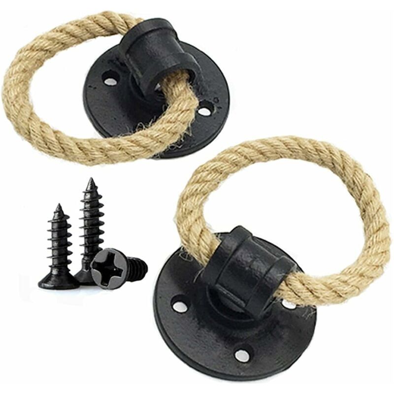 Vintage-türgriffe Aus Hanfseil (2 Stück), Schubladenringe Aus Holz (schwarz)