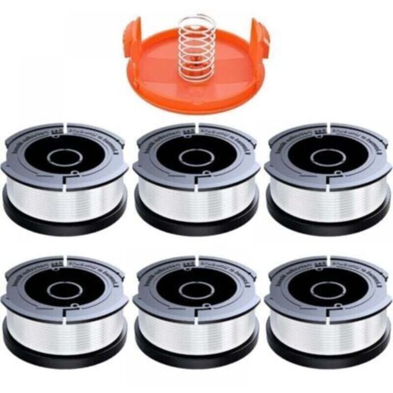 6-teilige Trimmerfadenspule, Kompatibel Mit Black & Decker, Xu, Ø1,65 Mm, Mit 9 M Trimmerfaden, Enthält 1 Ersatzspulenabdeckung Und 1 Ersatzfeder -
