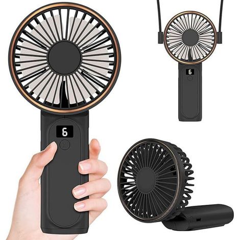 Tragbarer, Wiederaufladbarer Ventilator Mit 4000-mah-akku, 180°-neigungsverstellung, 6 Geschwindigkeitsstufen, Echtzeit-stromverbrauchsanzeige, Farbe: Schwarz