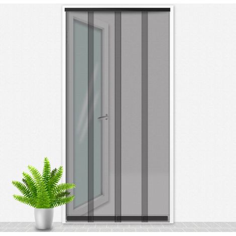 Schwarze Polyester-fenstertür, 100 X 235 Cm, Mit 4 Schiebelamellen Für Leichten Durchgang – Effektive Barriere Gegen Insekten