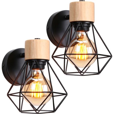 Vintage-industrie-wandleuchte Mit E27-fassung, Verstellbar, Aus Schwarzem Metall Und Holz – 2er-set – Für Moderne Innenbeleuchtung