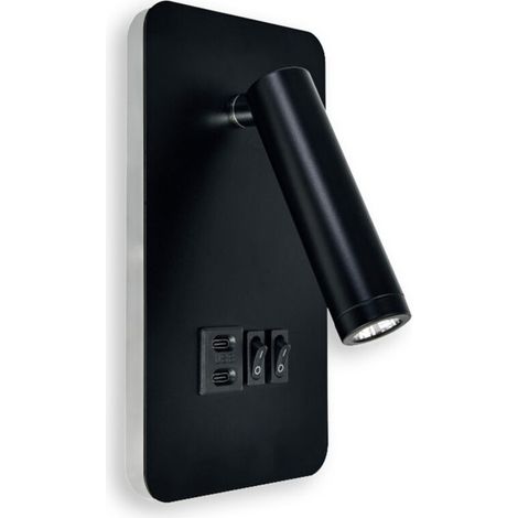 Cunda Led-wandleuchte, 10 W + 3 W, Warmweißes Licht (4200 K), Schwarz, Mit 2 Integrierten Usb-c-ladeanschlüssen – Horoz