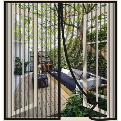 Moskitonetz Für Tür Oder Fenster, 100 X 125 Cm, Schwarzer Moskitovorhang Mit Automatischem Magnetverschluss, Ultrafeines, Atmungsaktives Netzgewebe, Ideal Fürs Wohnzimmer, Inklusive Klebestreifen