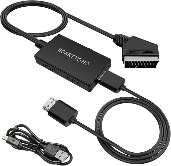 Scart-zu-hdmi-konverterkabel, Scart-zu-hdmi-adapter, 720p/1080p-hd-konverter Mit Netzkabel Und Dual-interface-kabel Für Ps3/xbox/dvd/vhs-videorecorder