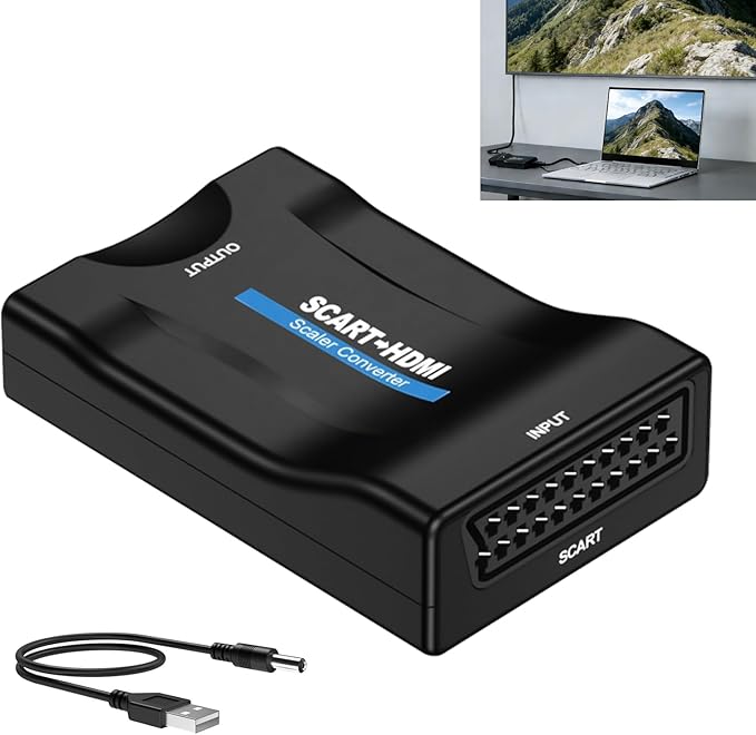 Scart-zu-hdmi-konverter (1080p), Scart-zu-hdmi-adapter Für Fernseher, Scart-konverter Für Hd-monitore Und -projektoren, Hdmi-ausgang (720p Und 1080p), Kompatibel Mit Vhs, Dvd, Set-top-box Und Konsole