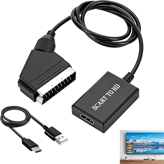 Scart-zu-hdmi-konverter Mit Hdmi-kabel, Scart-zu-hdmi-adapter Full Hd 720p/1080p, Analog-digital-audio-video-konverter Für Hd-fernseher, Monitore Und Projektoren, Plug & Play