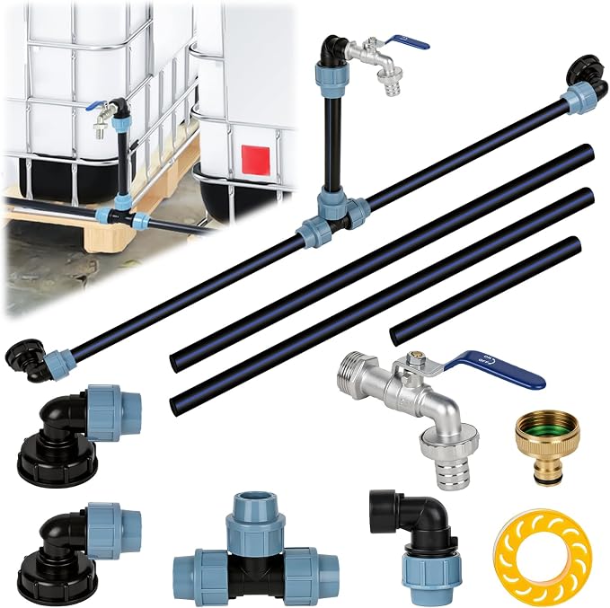 Ibc-adapter Mit Messing-schwanenhals-absperrventil S60 X 6 3/4" Für Zwei Nebeneinander Stehende Ibc-tanks/regentanks Mit 1000-liter-ibc-tankzubehör. Schlauchanschluss.