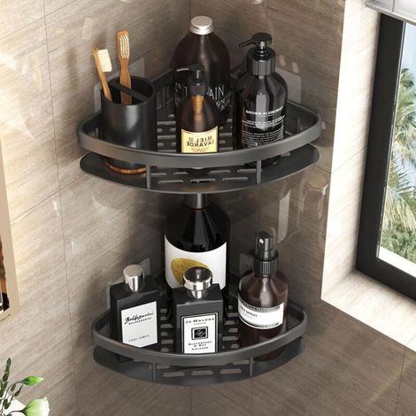 Sollbry Eckduschablage, Schwarz, Bohrfrei, Duschgelhalter Aus Verdicktem Aluminium, Rostfreies Badezimmerregal