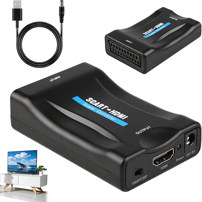 Scart-zu-hdmi-adapter, 720p/1080p Scart-zu-hdmi-konverter Mit Usb-kabel, Plug-and-play-hd-audio-video Für Fernseher, Dvd-player, Vhs-player, Videorecorder, Set-top-boxen, Ps1, Ps2, Ps3, Xbox, Blu-ray-