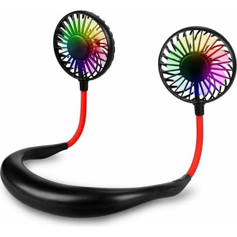 Wiederaufladbarer, Tragbarer Nackenventilator Mit Led-licht, 3 Geschwindigkeitsstufen Und Blauem Luftstrom, Ideal Für Büro, Reisen Und Sport (schwarz)