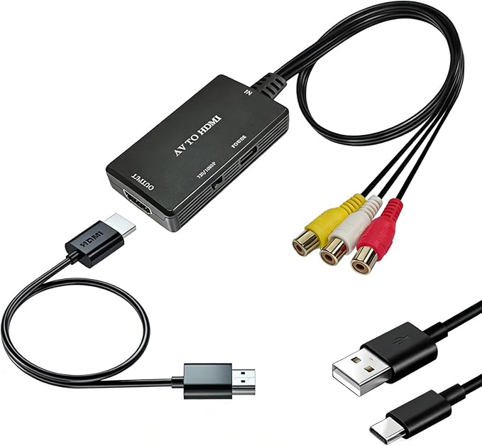 Hdmi-zu-av-video-audio-konverter Im Abs-gehäuse, 1080p Hdmi-zu-rca-composite-ausgangsadapter, Exklusives Plug-and-play, Kompatibel Mit Fernsehern, Monitoren Und Abspielgeräten Mit Kabel (schwarz)