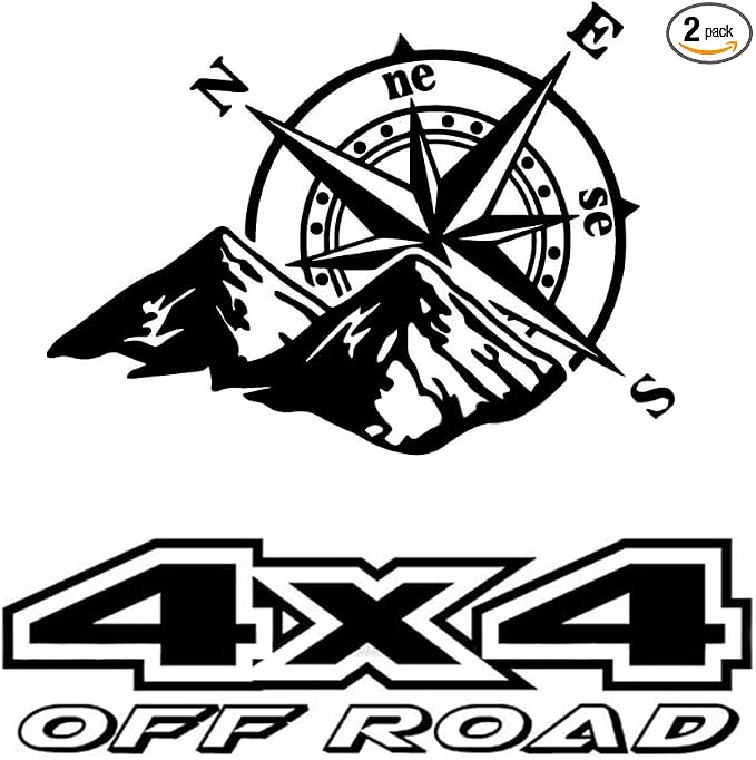 2-teilige Aufkleber Mit Bergkompass Für Motorhaube, 4x4 Offroad-jeep-pickup (4x4), Karosserie, Seitentür, Autoaufkleber
