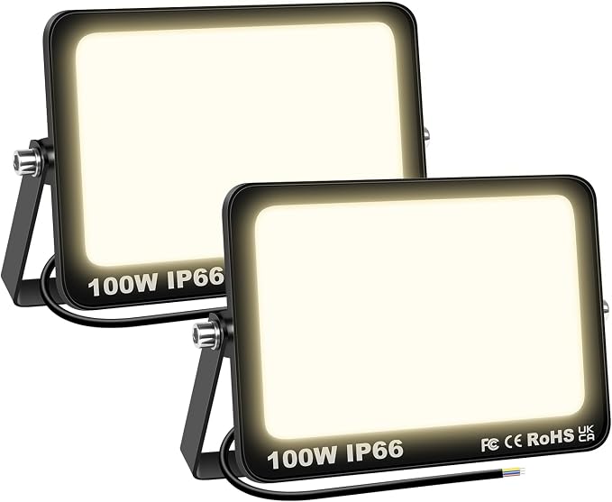 Willpower 2 Stück 100w 10000lm Led-flutlichtstrahler Für Den Außenbereich, 3500k Warmweiße Led-strahler, Ip66 Wasserdichte Außenbeleuchtung, Sicherheitsbeleuchtung Für Garten, Terrasse, Garage, Balkon