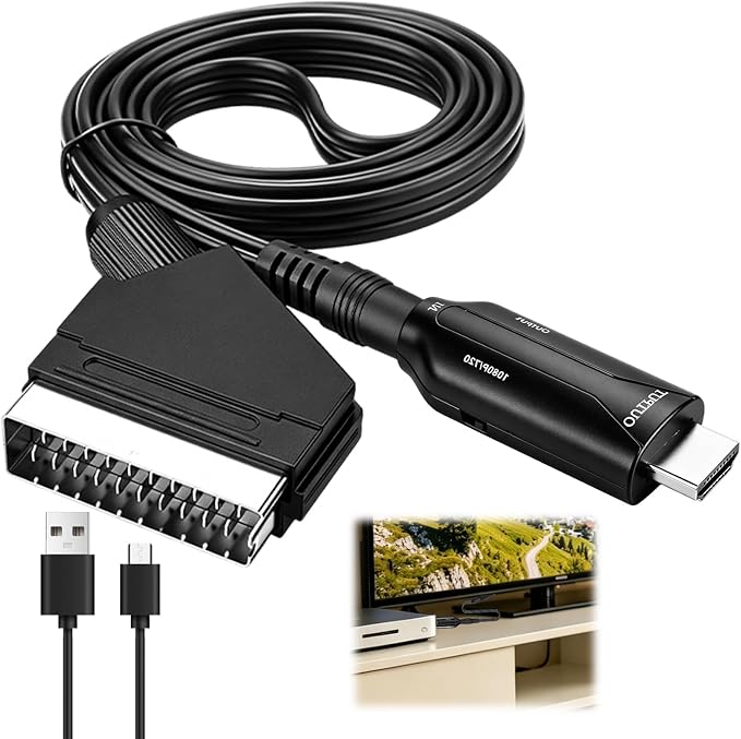 Scart-zu-hdmi-konverter 1080p/720p Audio-video-adapter All-in-one Scart-zu-hdmi-adapter Für Hd-fernseher, Vhs-decoder, Dvd-player, Xbox, Sky, Blu-ray, Plug & Play Scart-zu-hdtv-kabel Mit Usb-kabel