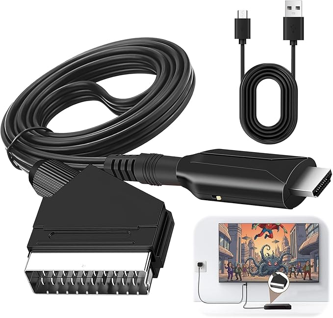 Scart-zu-hdmi-konverter, Scart-zu-hdmi-adapter, Hd 720p/1080p Audio-video-konverter, All-in-one-scart-zu-hdmi-adapter Mit Usb-kabel Für Hdtv, Set-top-box, Vhs, Xbox, Ps3, Sky, Dvd Und Blu-ray