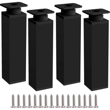 Möbelfüße, 4 Stück, 20 Cm, Schwarz, Höhenverstellbar, Aus Aluminiumlegierung, Höhenverstellbar Von 0 Bis 20 Mm, Inklusive Edelstahlschrauben