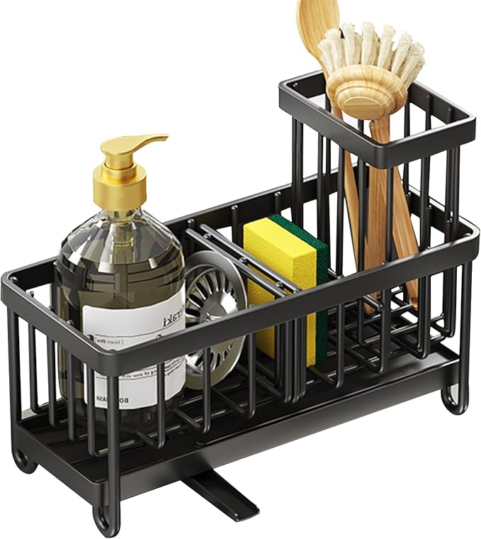 Küchenspülen-organizer Mit Automatischer Abtropfschale, Schwammhalter Aus Edelstahl, Multifunktionaler Aufbewahrungsorganizer Für Badezimmer Und Waschküche (schwarz)