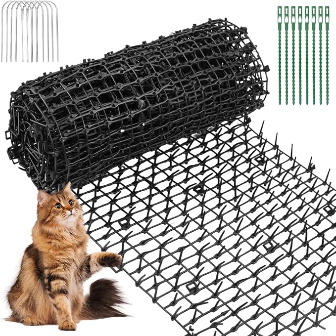 Katzenabwehr-spikes – 30 X 200 Cm – Schwarze Kunststoffmatte Zur Katzenabwehr Mit 8 U-förmigen Spikes, Spikestreifen Für Garten, Zaun, Innen- Und Außenbereich
