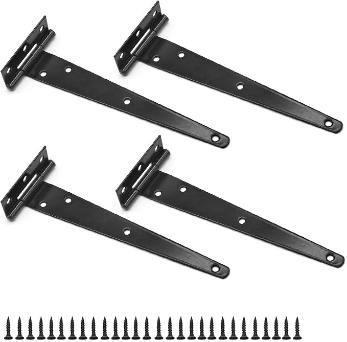 4 Stück Robuste 8 Zoll Schwarze T-scharniere Aus Metall Für Scheunentore - 200 Mm Mit 28 Schrauben Für Außentore