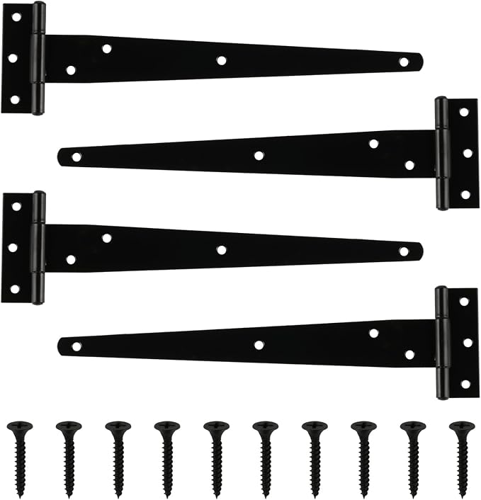 Set Mit 4 Robusten 10-zoll-t-scharnieren, Schwarz Verzinkte Scheunentorscharniere Für Gartenhaustüren Und Holzzäune