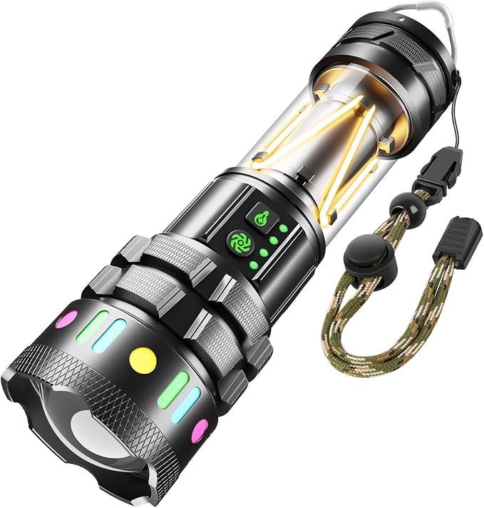 Lekia Ultra-starke Led-taschenlampe, Wiederaufladbare 900.000 Lux Taschenlampe Mit Campinglicht, Zoomfunktion, 11 Modi, 5000mah Akku, Wasserdichte Taktische Taschenlampe Für Camping, Angeln Und Notfäl