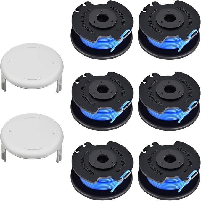 Spulen Trimmerfaden, Kompatibel Mit Ryobi Rac124 Ac14rl3a, Ersatzspulen Geeignet Für Ryobi One+ 18v 24v 40v, Ø1,65mm-3,4m, Mit Kappe Ac14hca (6 Spulen + 2 Abdeckungen)