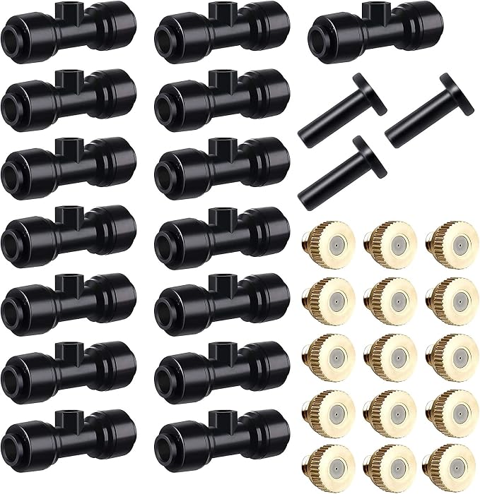 Huaziz Outdoor-bewässerungssystem-sprühsystem-set, Messing-sprühdüse Für Den Garten, Zerstäuberdüse, Mit 15 Düsen Für Garten, Terrasse, Patio, Diy (schwarz)