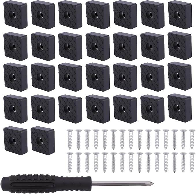 Set Mit 30 Quadratischen Gummifüßen, Schraubfüßen, Gummipads, Rutschfesten Möbelfüßen Zum Einschrauben, Für Gartenstühle, Schützt Möbelgleiter Mit Schrauben