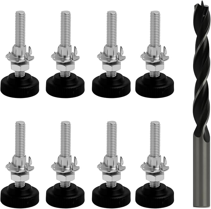8-teiliges Set Verstellbarer Möbelfüße M8 X 50 Mm, Inklusive Gewindemuttern, Sicherungsmuttern Und Bohrer, Zum Einschrauben, Für Stühle, Sofas, Schränke Und Küchenmöbel