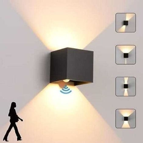 12-w-led-würfelwandleuchte Mit Nach Oben Und Unten Gerichteter Beleuchtung, Integriertem Bewegungsmelder, Schutzart Ip65, Schwarze Ausführung