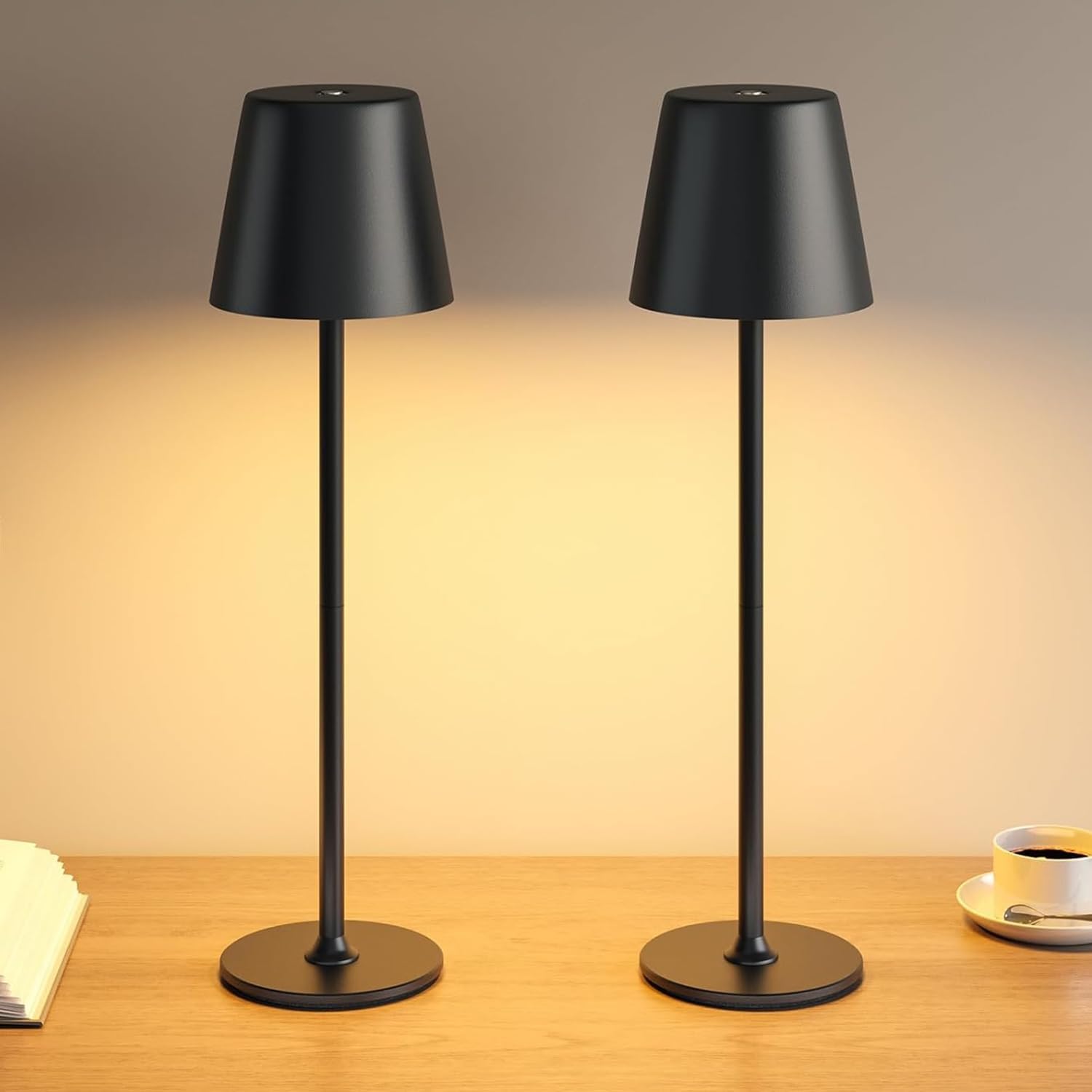 2er-set Kabellose Tischlampen Aus Metall, Für Drinnen Und Draußen Wiederaufladbare Nachttischlampe, Touch-schreibtischlampe, Wohnaccessoires, Warmes Licht, 3 Helligkeitsstufen, Metallgehäuse